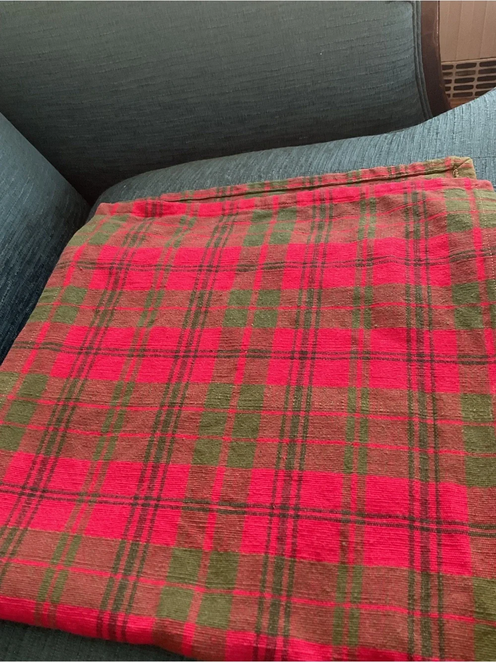 Crate&Barrel Red and Green Plaid table runner